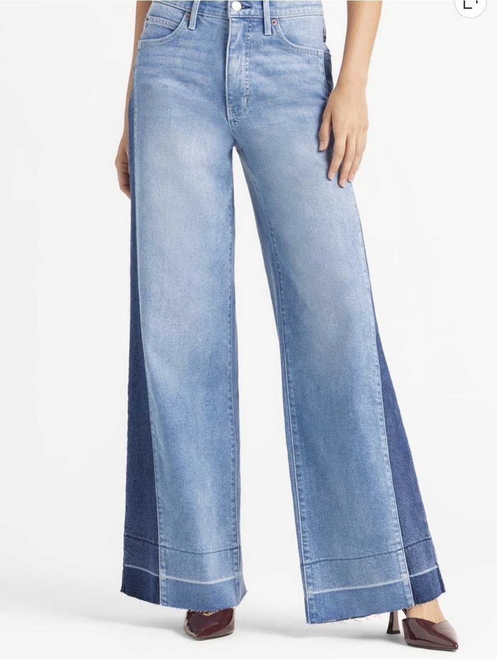Jessica Simpson Freesia Two-Tone Medium Wash Light and Dark Blue Wide-Leg Jeans